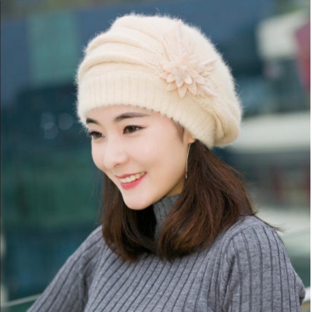 Cream Soft Knitted Beret Hat